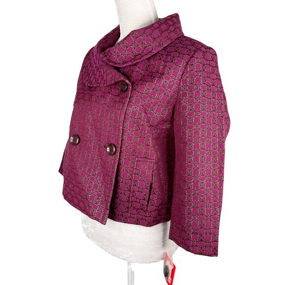 Isaac Mizrahi Target Blazer 10 Scarlet Bloom Crop Pockets Textured New - Picture 9 of 12